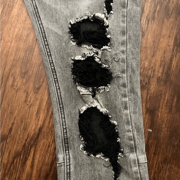 Destroyed Gray Denim Black Threading Orange & White Accent Design - Picture 5 of 5